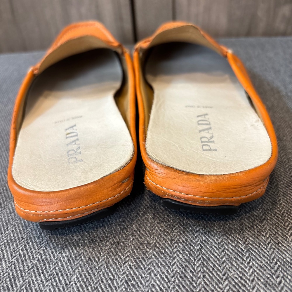 Prada Orange Pebbled Leather Mule Loafers Slip On Italy Womens 39 - Picture 7 of 8